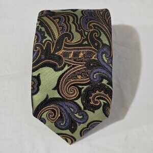 PANACHE Six Fold JZ Richards Silk Necktie Green Orange Blue Paisley